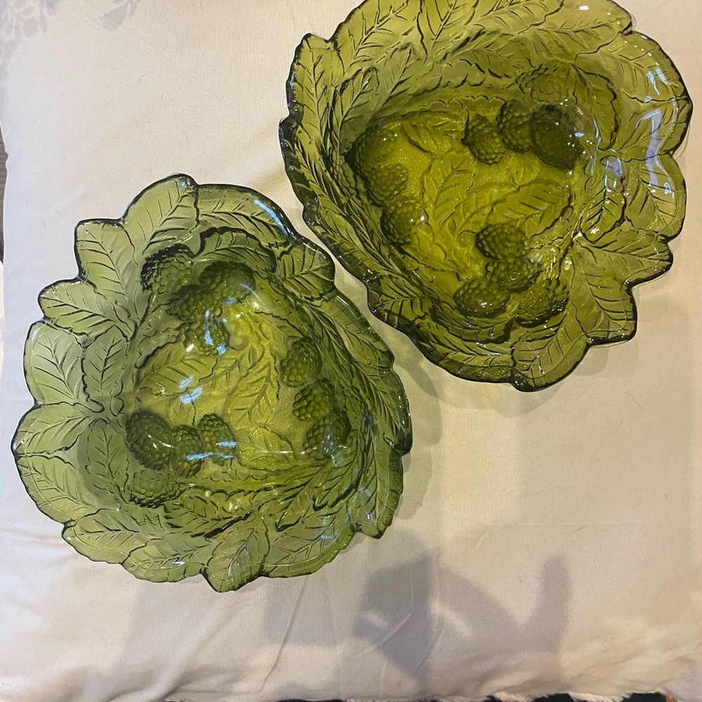 Indiana Glass Vintage Green color presses glass bowl Set of Two